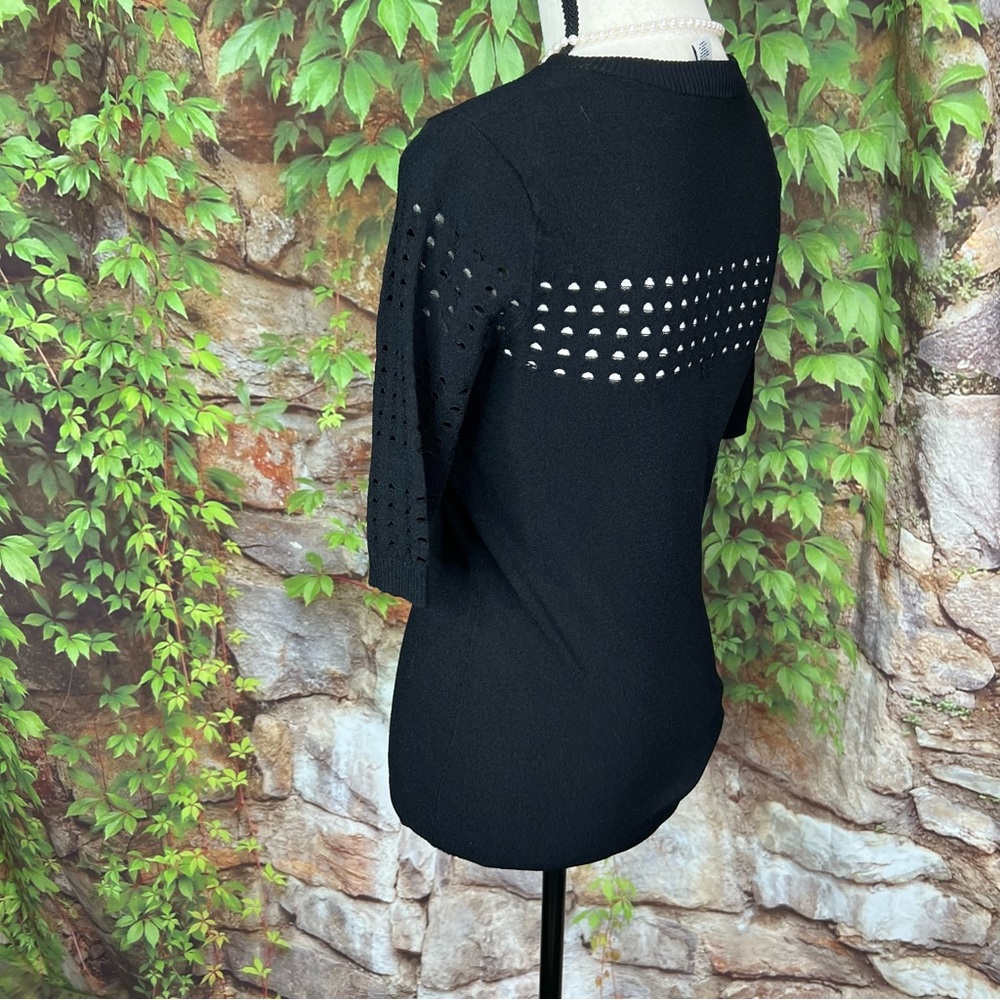 AUTUMN CASHMERE Black Pointelle Short Sleeve Sweater, S - Picture 5 of 10